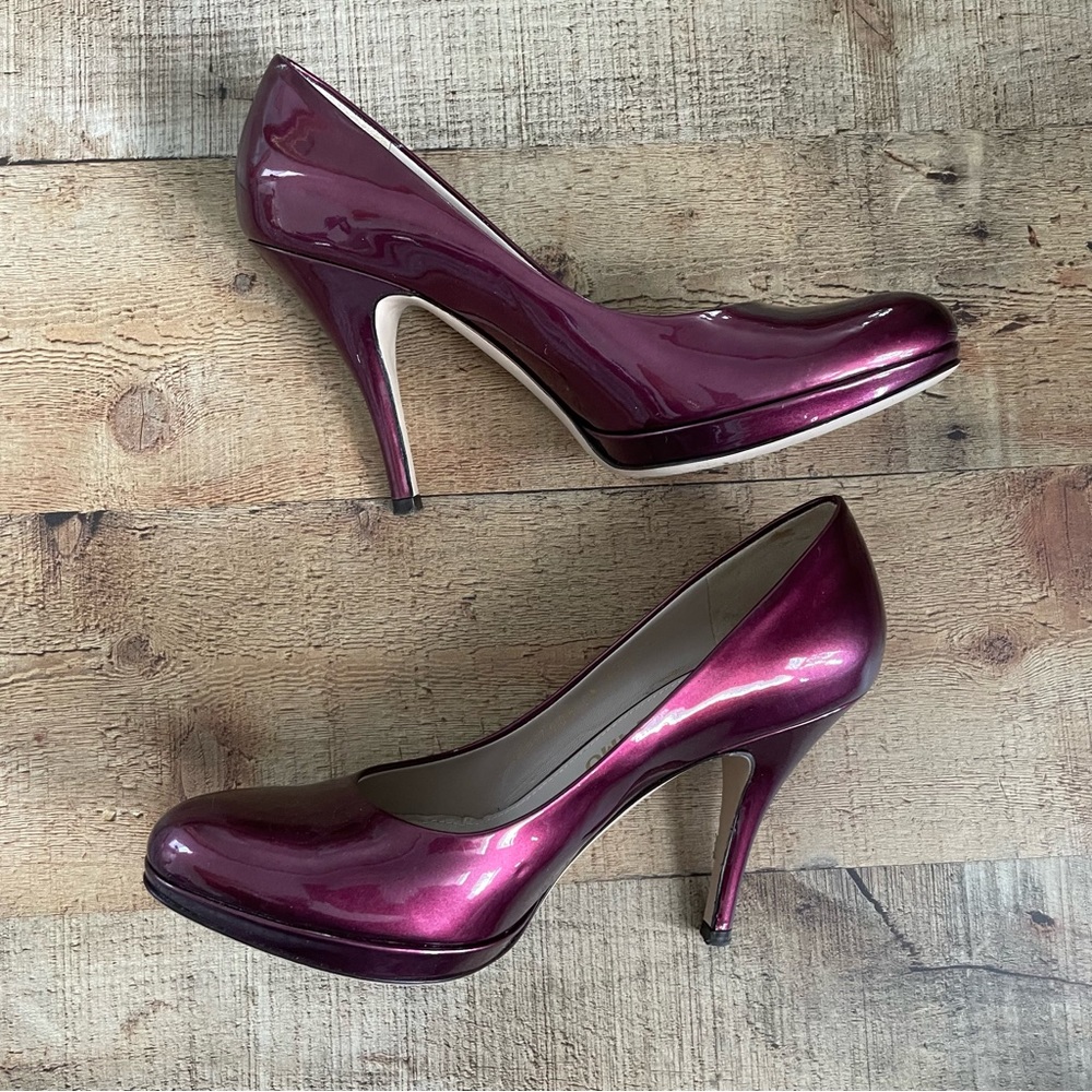 Salvatore Ferragamo Patent Leather Platform Heels Ruby Red US Size 7.5